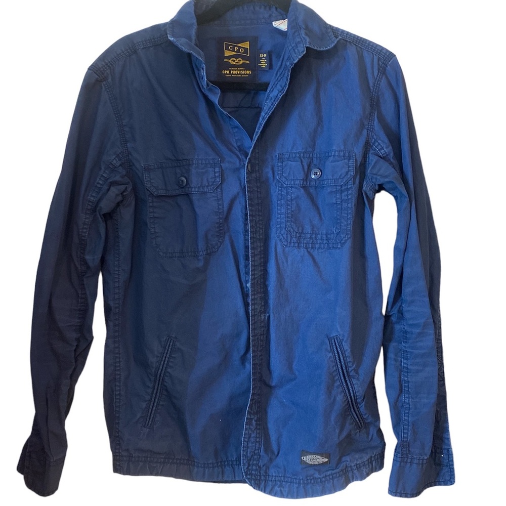 CPO Provisions Mens XS Utility Blue Navy Button Down Collared Shirt Long Sleeve